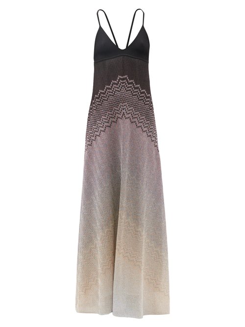 Missoni - V-neck Zigzag Ribbed-lurex Maxi Dress Black Silver