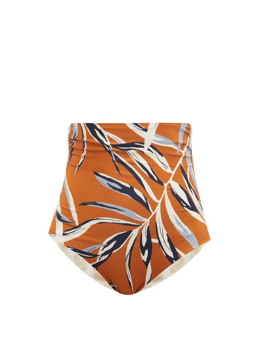 Cala De La Cruz - Scarlett High-rise Palm-print Bikini Briefs Orange Multi Beachwear