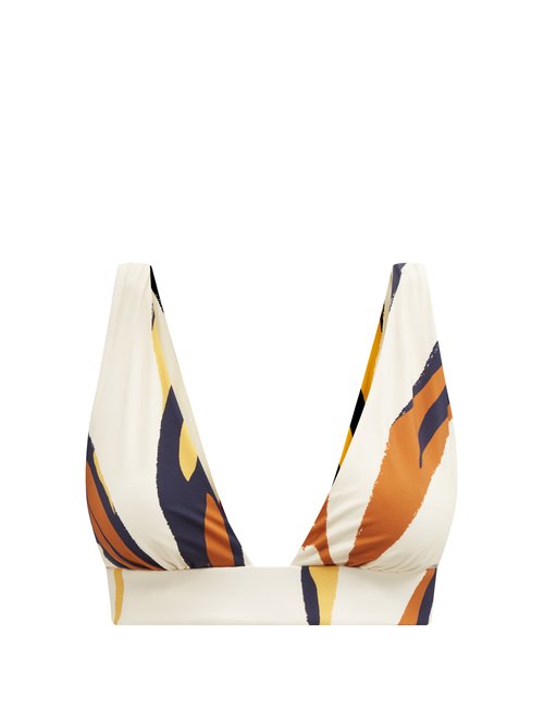 Cala De La Cruz - Isabella Leaf-print Triangle Bikini Top White Multi Beachwear