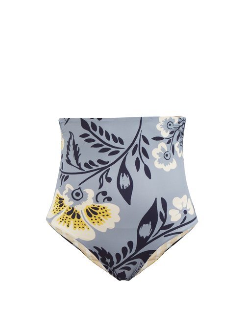 Cala De La Cruz - Scarlett High-rise Floral-print Bikini Briefs Blue Print Beachwear