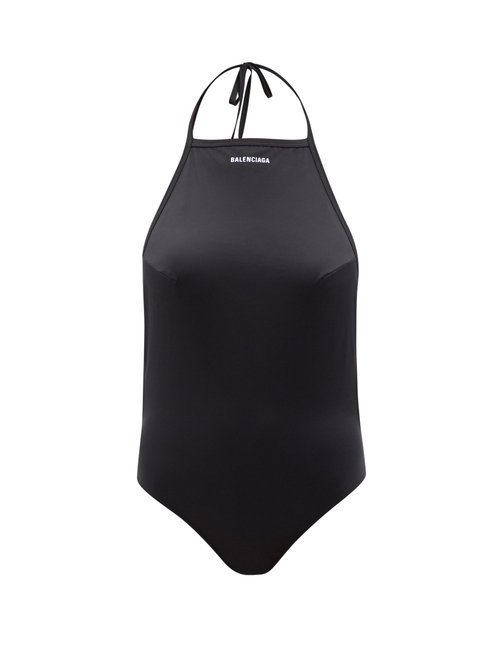 Balenciaga - Logo-print Halterneck Swimsuit Black Beachwear