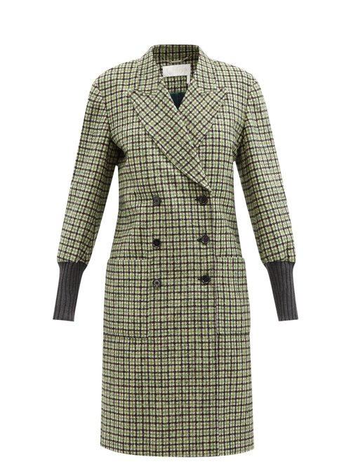 Chloé - Ribbed-cuff Check Double-breasted Wool-blend Coat Green