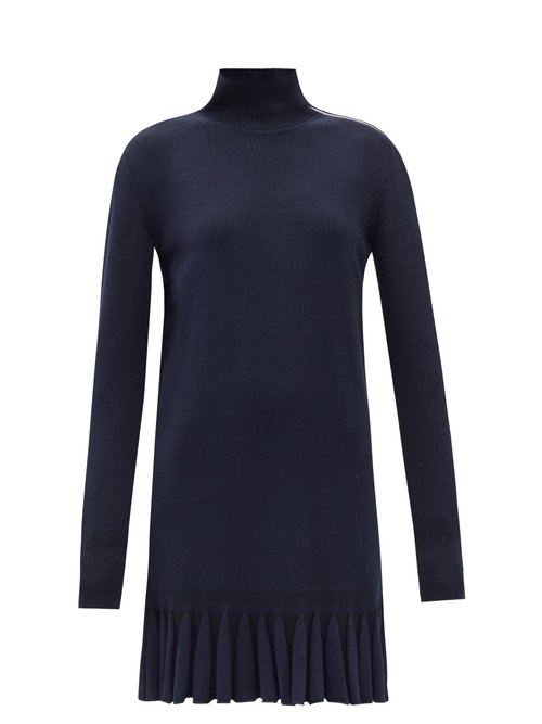 Buy Chloé - Zipped-neck Ruffled Wool-blend Dress Navy online - shop best Chloé clothing sales