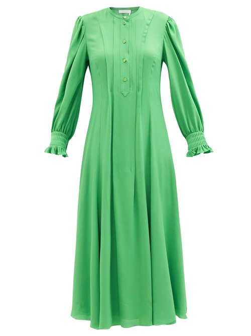 Buy Chloé - Pintucked Crepe Midi Dress Green online - shop best Chloé clothing sales