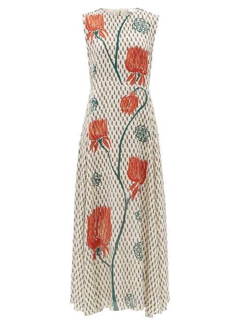 Chloé - Tulip-print Crepe Maxi Dress Beige