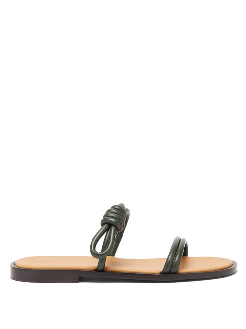 Buy Loewe - Flamenco Knotted Leather Flat Sandals Green online - shop best Loewe shoes sales