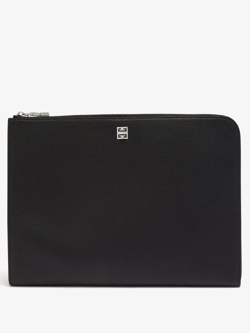 Logo-stud Grained-leather Pouch