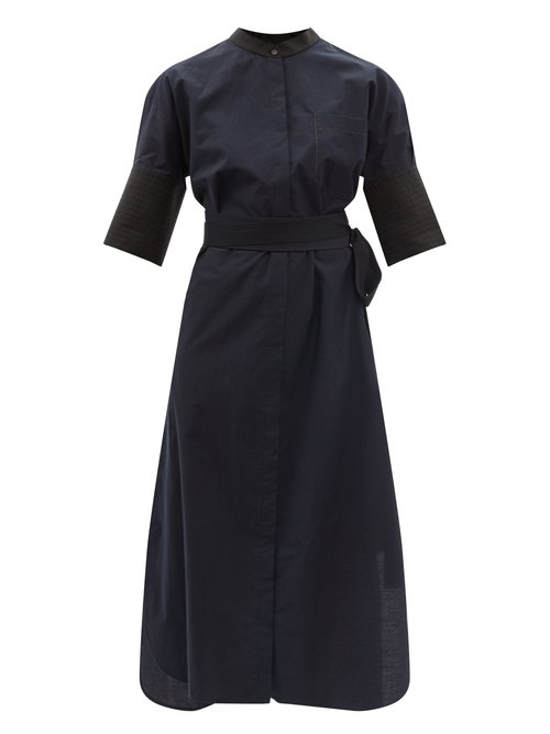 Loewe - Belted Cotton-blend Poplin Shirt Dress Navy