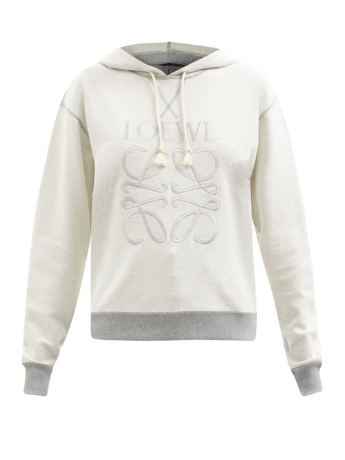 Loewe - Anagram-embroidered Cotton Hooded Sweatshirt Grey