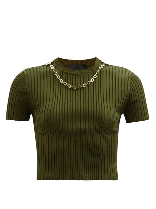 Givenchy - Chain Ribbed-jersey Cropped Top Green