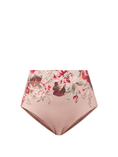 Zimmermann - Cassia High-rise Floral-print Bikini Briefs Pink Print Beachwear