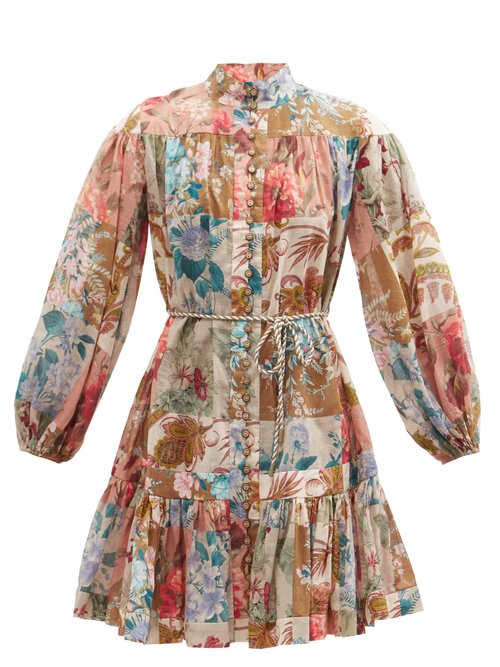 Buy Zimmermann - Cassia Patchwork-floral Cotton Mini Dress Multi online - shop best Zimmermann clothing sales