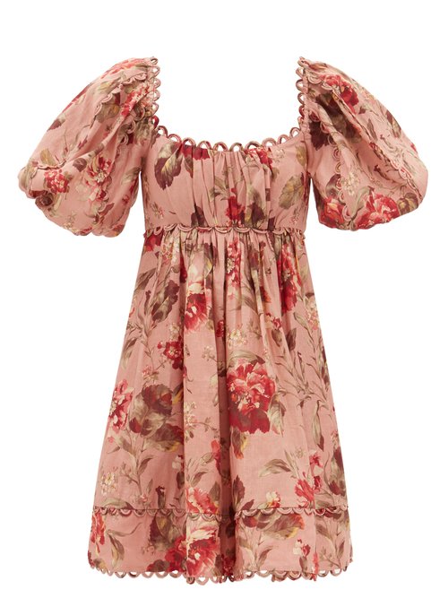 Zimmermann – Cassia Puff-sleeve Floral-print Voile Mini Dress Pink Print
