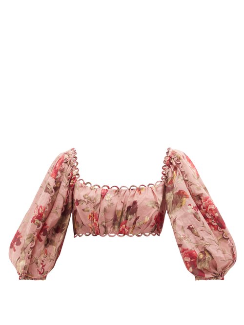 Buy Zimmermann - Cassia Floral-print Linen Cropped Top Pink Print online - shop best Zimmermann 