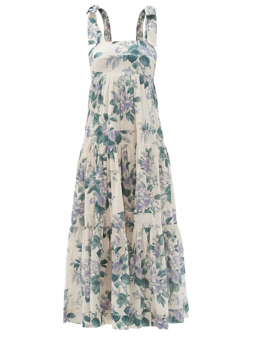 Zimmermann - Cassia Tiered Floral-print Cotton Dress Blue Print