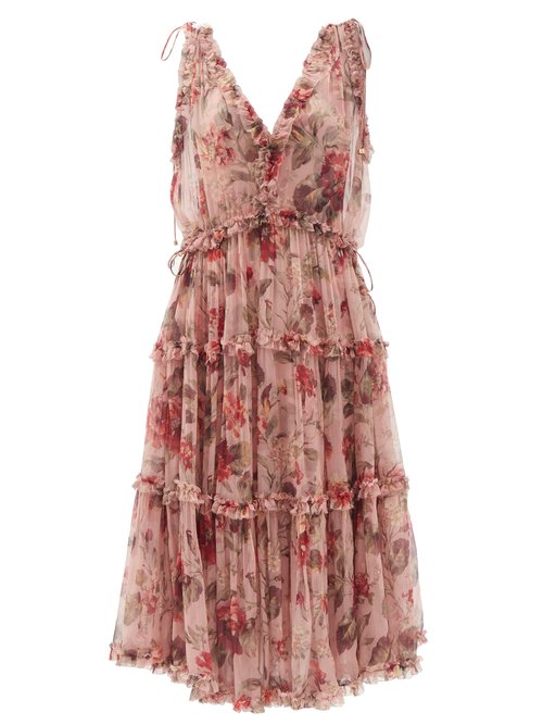 Buy Zimmermann - Cassia Floral-print Ruffled Chiffon Dress Pink Print online - shop best Zimmermann clothing sales