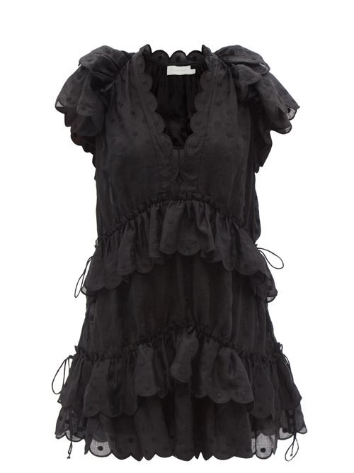 Zimmermann - Mae Dot-embroidered Ramie-voile Mini Dress Black