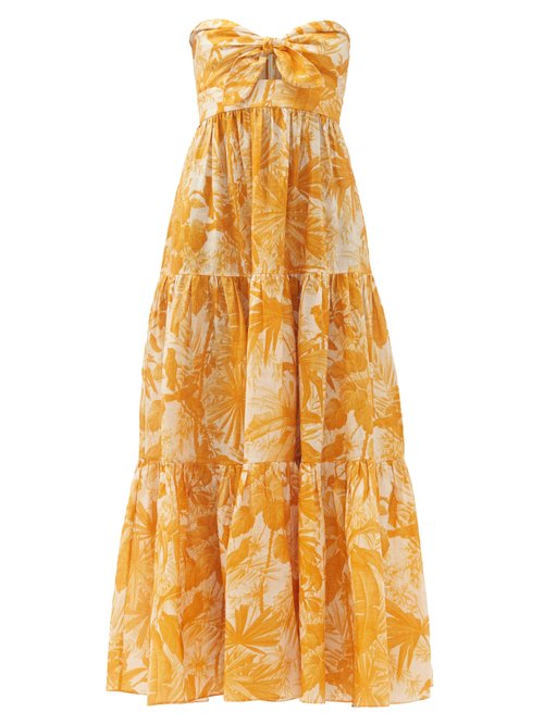 Zimmermann - Mae Amber Palm-print Linen Maxi Dress Yellow