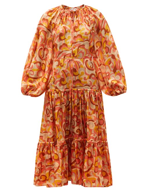 Zimmermann - Mae Tiered Swirl-print Silk Midi Dress Orange Print