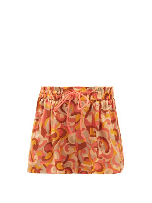 Zimmermann - Mae Swirl-print Silk Shorts Orange Print Beachwear