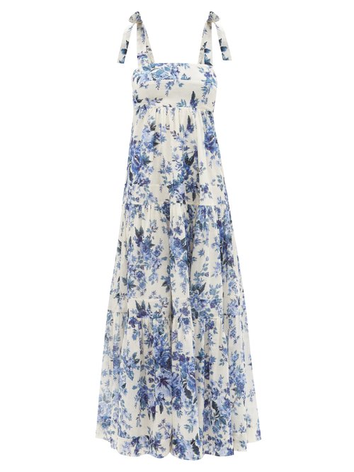 Zimmermann - Aliane Tiered Floral-print Cotton-voile Dress Blue White