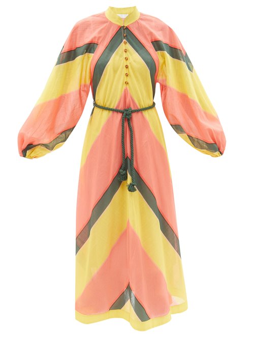 Zimmermann - Estelle Chevron-stripe Cotton-voile Midi Dress Pink Stripe