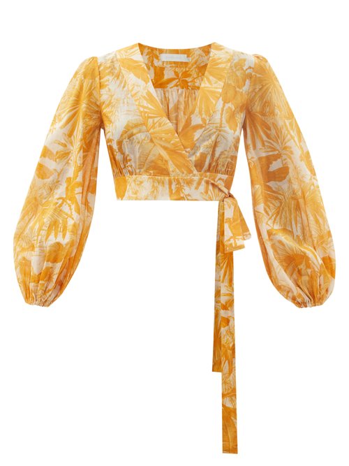 Zimmermann – Mae Palm-print Cotton Cropped Top Yellow Print