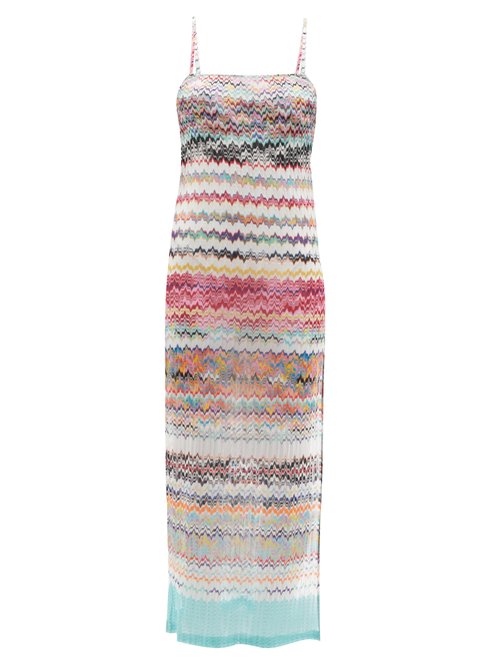 Buy Missoni Mare - Side-slit Zigzag-jacquard Knit Midi Dress Multi online - shop best Missoni Mare clothing sales