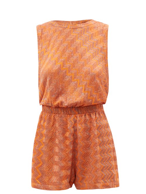 Buy Missoni Mare - Zigzag-jacquard Knit Playsuit Orange online - shop best Missoni Mare jumpsuits