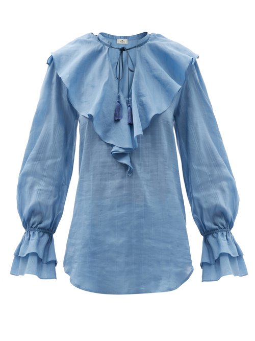 Buy Etro - Nashville Ruffled Cotton-blend Voile Blouse Light Blue online - shop best Etro 