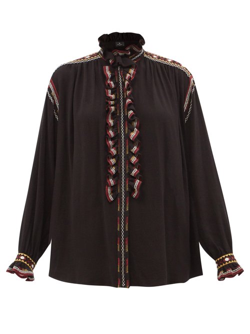 Etro - Riverside Embroidered Twill Blouse Black