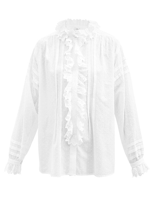 Etro - Los Angeles Broderie Anglaise-ruffle Cotton Blouse White