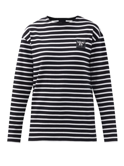 More Joy By Christopher Kane - Logo-patch Striped Cotton Long-sleeved T-shirt Black Stripe