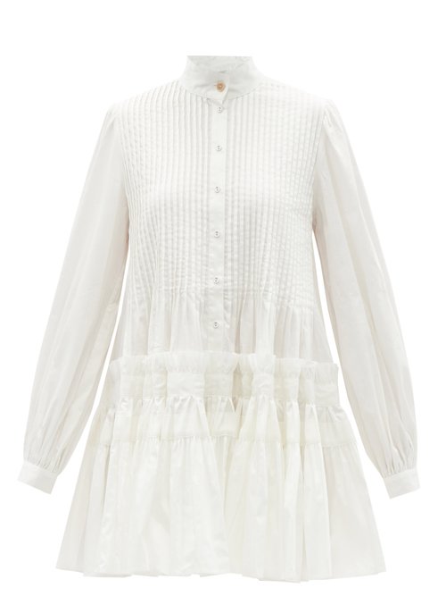 Aje - Run Free Pintucked Cotton Mini Dress Ivory