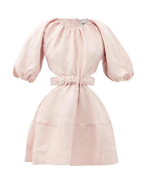 Aje - Psychedelia Cutout Linen-blend Mini Dress Light Pink