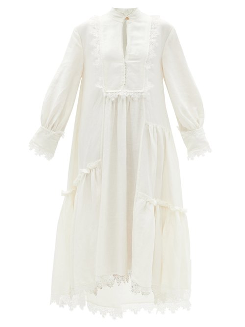 Aje - Veil Tiered Lace-trimmed Linen-blend Dress Ivory