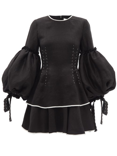 Aje - Gracious Balloon-sleeve Linen-blend Mini Dress Black