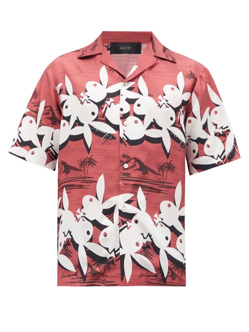 X Playboy Bunny-print Silk Short-sleeved Shirt