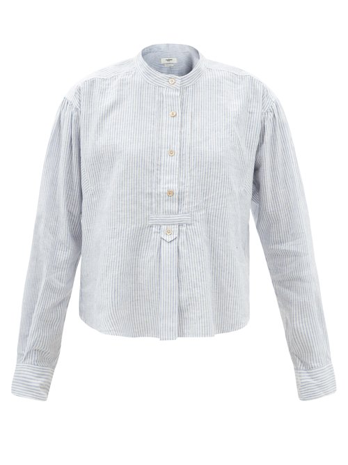 Isabel Marant Étoile - Jamet Stand-collar Striped Cotton-blend Shirt Blue White