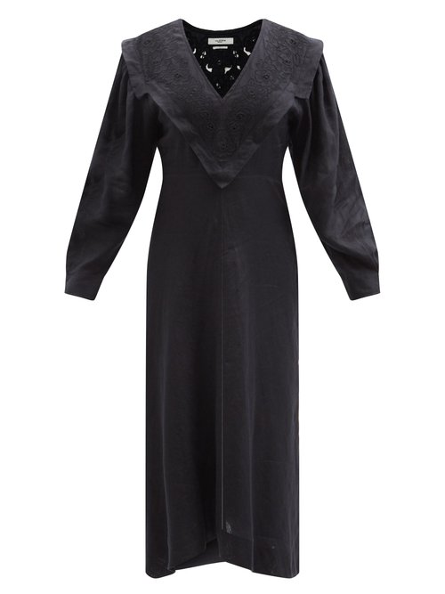 Buy Isabel Marant Étoile - Erna Broderie-anglaise Linen Midi Dress Black online - shop best Isabel Marant Étoile clothing sales