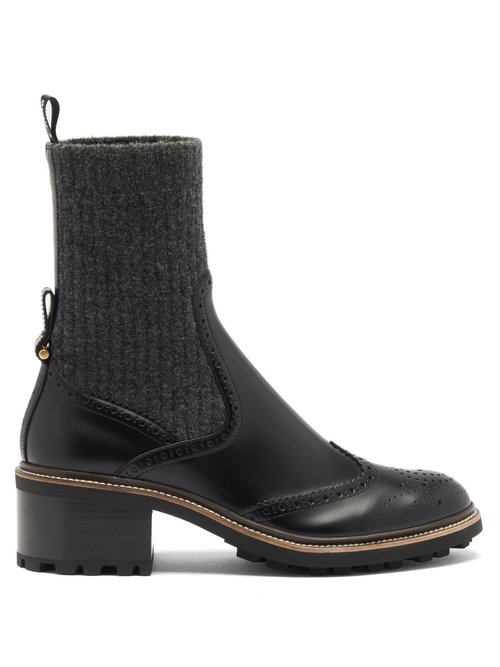 Chloé - Franne Sock And Leather Brogue Boots Black