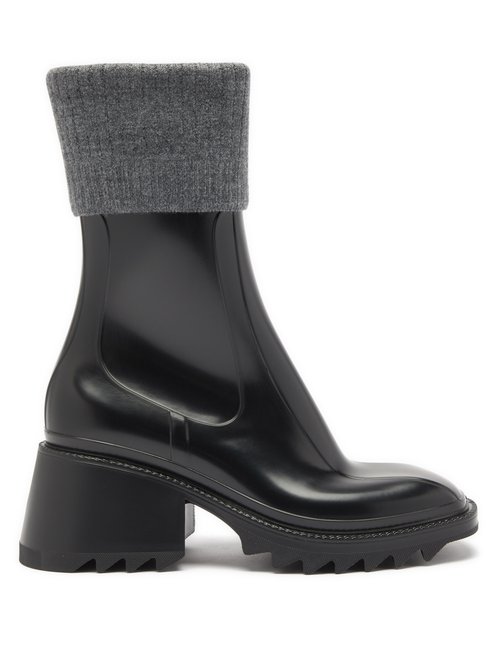 Chloé - Betty Ribbed-knit & Rubber Boots Black