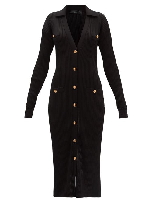 Versace - Ribbed-knit Cardigan Dress Black