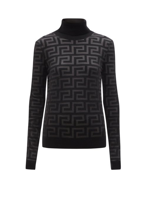Greca-intarsia Wool-blend Roll-neck Sweater