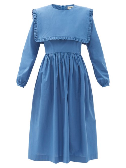 Molly Goddard - Arabella Square-bib Cotton-poplin Midi Dress Mid Blue