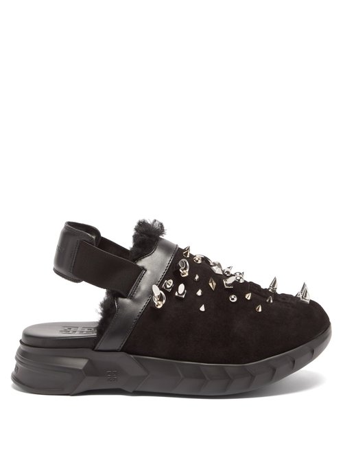 Givenchy – Marshmallow Studded Suede Slingback Loafers Black