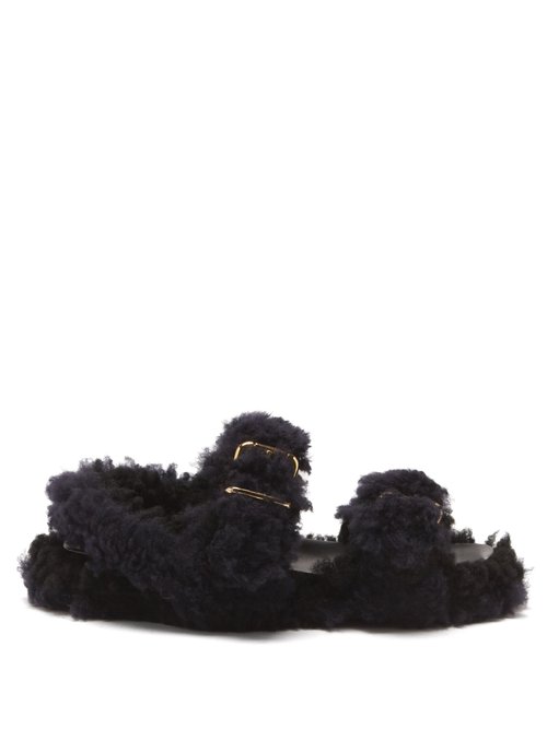 Marni - Shearling Leather Flatform Sandals Black Multi