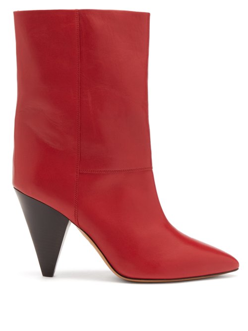 Isabel Marant - Locky Cone-heel Leather Ankle Boots Red