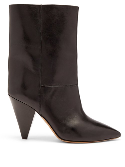 Isabel Marant - Locky Cone-heel Leather Ankle Boots Black