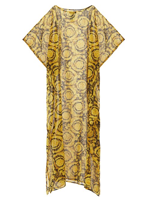 Buy Versace - Baroque-print Silk-georgette Kaftan Yellow Multi online - shop best Versace clothing sales
